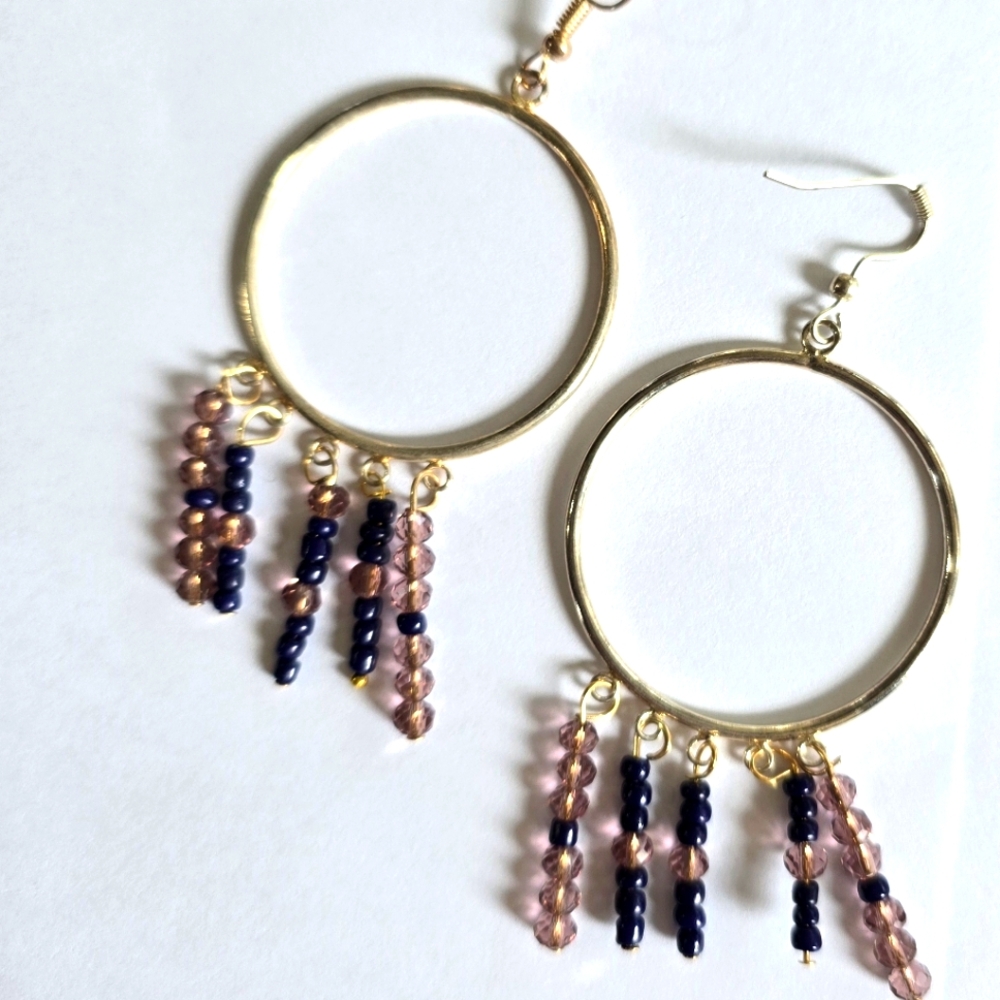 DESIGNER ORIGINAL  OVERSIZED HOOPS SPARKLE SWAROVSKI &SEED BEAD DANGLE...